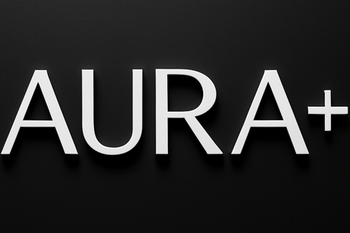 Aura als Wort ausgeschrieben mit einem plus daneben und modern 